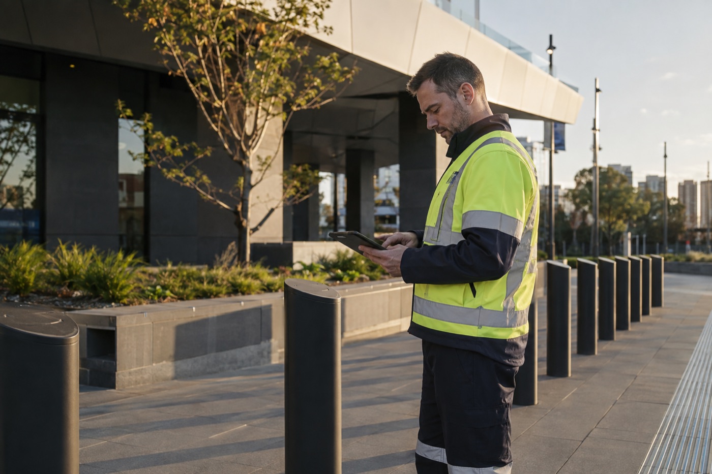 Field specialist carrying out a facility and infrastructure inspection